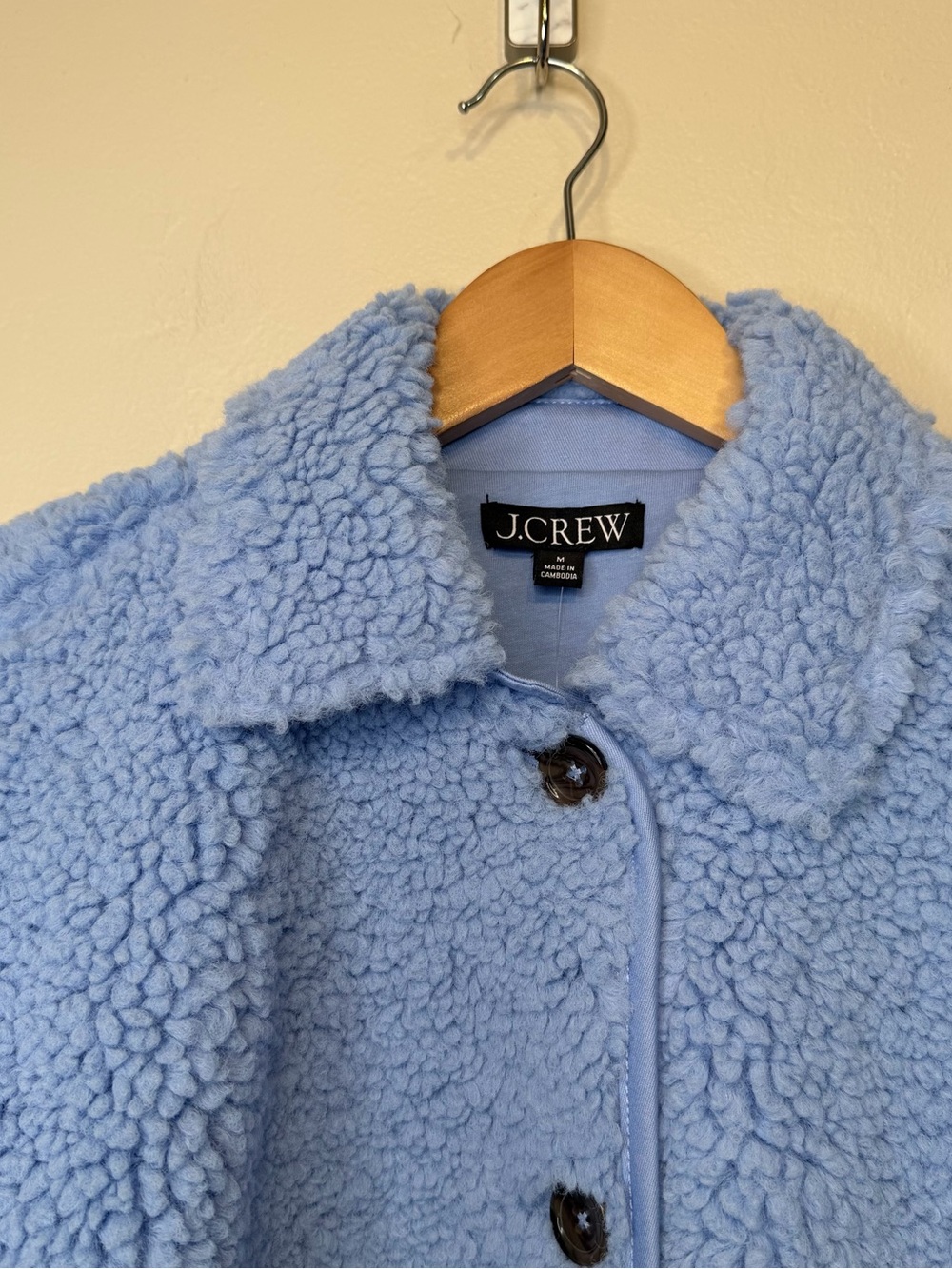 JC | NWT Soft Fountain Blue Teddy Coat Pockets Button Front Vegan Sherpa Jacket - Picture 6 of 15